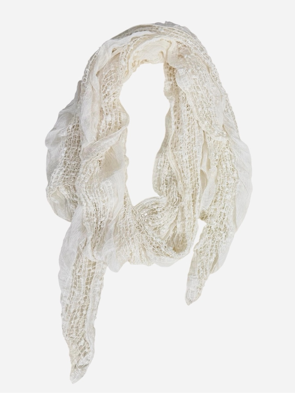 Chan Luu Ivory Cream Long Scarf Woven Textured Gold Threads